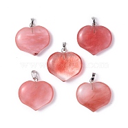 Cherry Quartz Glass Pendants, Heart Charms, with Platinum Tone Brass Findings, 23.5x25x8.5mm, Hole: 5x3.5mm(G-G956-D10)