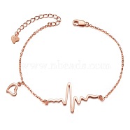 SHEGRACE 925 Sterling Silver Heartbeat Charm Bracelet(Chain Extenders Random Style), Rose Gold, 7-1/8 inch(18cm)(JB37B)