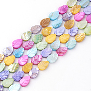 Natural Freshwater Shell Beads, Dyed, Leaf, Colorful, 10x7x3mm, Hole: 1mm, about 36pcs/strand, 14.6”(SHEL-Q008-05)