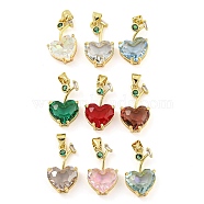 Rack Plating Brass Micro Pave Clear Cubic Zirconia Pendants, with Glass, Long-Lasting Plated, Cadmium Free & Lead Free, Real 18K Gold Plated, Cherry Charms, Mixed Color, 20.5x12x7mm, Hole: 4x3.5mm(ZIRC-L100-161G)