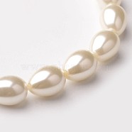 Eco-Friendly Glass Pearl Teardrop Beads Strands, Wheat, 13x9mm, Hole: 1mm, about 31pcs/Strand, 16.1 inch(X-HY-O001-C-01A)