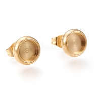 Ion Plating(IP) 304 Stainless Steel Stud Earring Settings, with Ear Nuts, Flat Round, Golden, Tray: 6mm, 9mm, Pin: 0.8mm(STAS-I162-02B-G)