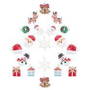 20Pcs 10 Style Opaque Resin Pendants, with Platinum Tone Iron Peg Bails, for Christmas, Christmas ha & Snowman & House & Gift Box &  Father Christmas Head & Donut & Elk & Bell & Snowman & Snowflake, Mixed Color, 35x28x4.5mm, Hole: 1.5mm(RESI-SC0001-76P)