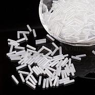 Glass Bugle Beads, Opaque Colours Lustered, White, 9x2mm, Hole: 0.5mm, about 7000pcs/bag(SEED-E001-9mm-141)