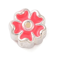 925 Sterling Silver Beads, with Enamel, Flower, Hot Pink, 5x3.5mm, Hole: 1.5mm(STER-F056-01S-01)