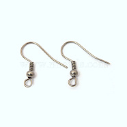Brass Earring Wire Hooks, with Horizontal Loop with Beads, Platinum, 19mm, Hole: 1.5mm, Pin: 0.7mm(X-KK-Q261-3)