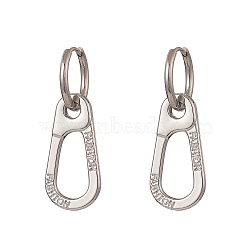 Rack Plating Alloy Hollow Out Teardrop with Word Fashion Dangle Hoope Earrings, Ion Plating(IP) 304 Stainless Steel Jewelry for Women, Platinum, 37mm, Pin: 1mm(EJEW-JE05201-02)