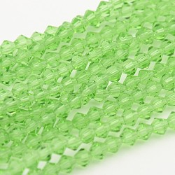 Faceted Bicone Glass Beads Strands, Lawn Green, 4x4mm, Hole: 1mm, about 82~85pcs/strand, 30.5~31cm(EGLA-P017-4mm-01)