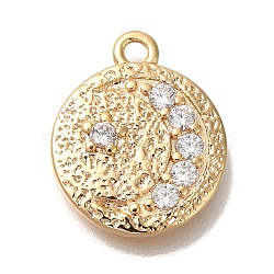 Brass Micro Pave Cubic Zirconia Pendants, Round with Moon Charms, Real 18K Gold Plated, 14x11.5x1.5mm, Hole: 1.4mm(KK-U038-08G)