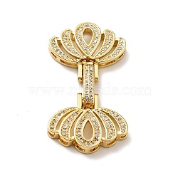 Brass Micro Pave Clear Cubic Zirconia Fold Over Clasps, Cadmium Free & Lead Free, Lotus, Golden, 44x23.5x7mm, Hole: 2~4x2mm(KK-G414-10G)