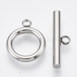 304 Stainless Steel Toggle Clasps, Ring, Stainless Steel Color, Ring: 15x12x2mm, Hole: 1.8mm, Bar: 19x5.5x2.5mm, Hole: 1.8mm(X-STAS-N087-08)