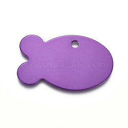 Aluminum Pendants, Stamping Blank Tag, Fish, Purple, 24x38x1mm, Hole: 3mm(ALUM-I002-03F)