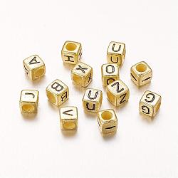 Golden Cube Mixed Letters Acrylic Beads for Necklace Making, Horizontal Hole, about 6mm in diameter, hole: 3mm, about 250pcs/50g(X-PB43C9308-G)