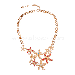 Alloy Bib Statement Necklaces, with Acrylic Beads and Rhinestone, Iron Curb Chain, Starfish, Golden, 17.9 inch(45.5cm), 1pc/box(NJEW-PH0001-06)