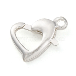 Brass Lobster Claw Clasps, Lead Free & Cadmium Free, Heart, Platinum, 13x9x3mm, Hole: 1.4mm(KK-A230-01A-S)