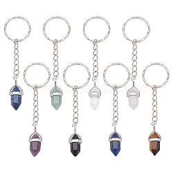 Bullet Natural Gemstone Keychains, with Iron Keychain Clasp Findings, 8.8cm, 8pcs/set(KEYC-PH01495)