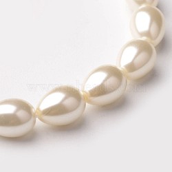 Eco-Friendly Glass Pearl Teardrop Beads Strands, Wheat, 13x9mm, Hole: 1mm, about 31pcs/Strand, 16.1 inch(X-HY-O001-C-01A)