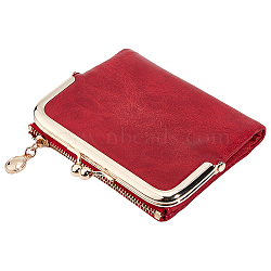 PU Leather Kiss Lock Wallets, Coin Pouches for Women, Rectangle, Golden, FireBrick, 112.5x124.5x24.5mm(AJEW-WH0796-86B)