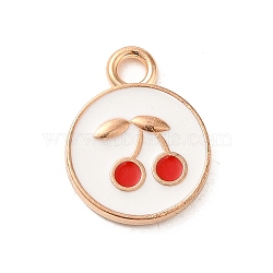 Alloy Enamel Pendants, Light Gold, Fruit, Flat Round, Cherry, 17x13x2mm, Hole: 2.5mm(ENAM-E064-25KCG-12)