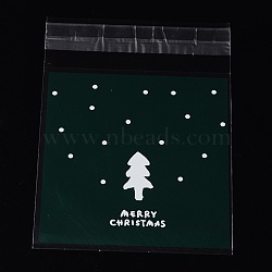 Rectangle OPP Cellophane Bags for Christmas, with Tree Pattern, Dark Green, 13x9.9cm, Unilateral Thickness: 0.035mm, Inner Measure: 9.9x9.9cm, about 95~100pcs/bag(OPC-L001-35B)