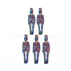 Alloy Pendants, Cadmium Free & Nickel Free & Lead Free, Skeleton, Rainbow Color, 39x9x2mm, Hole: 1.6mm(PALLOY-S180-100-NR)