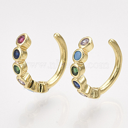 Brass Cubic Zirconia Cuff Earrings, Golden, Colorful, 10.5x3mm(EJEW-S201-186)