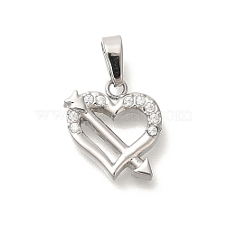 Ion Plating(IP) 304 Stainless Steel Micro Pave Cubic Zirconia Pendants, Heart Charms, Stainless Steel Color, 11x10.5x2mm, Hole: 4.5X2.5mm(STAS-H228-05P)