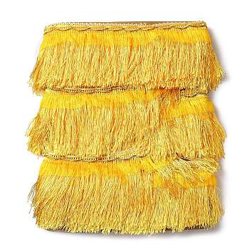 Polyester Tassel Fringe Trimming, Curtain Decoration, Costume Accessories, Gold, 100x1mm, about 12m/card