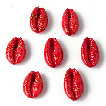 Natural Cowrie Shell Beads, No Hole/Undrilled, Dyed and Drawbench, Red, 18~22x12~14x7~8mm