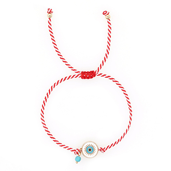 Elegant Adjustable Enamel Evil Eye Link Bracelets, Synthetic Turquoise Charm Bracelets for Women