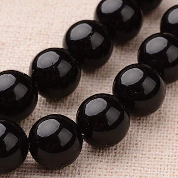 Polished Round Grade A Shell Pearl Bead Strands, Black, 6mm, Hole: 1mm, about 64pcs/strand, 15.7 inch