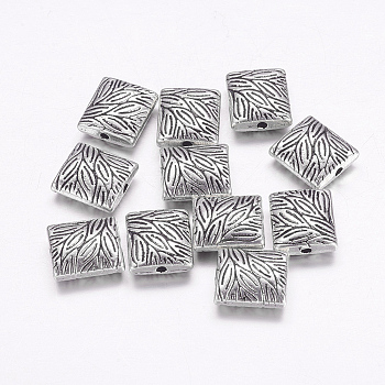 Tibetan Style Alloy Beads, Cadmium Free & Lead Free, Rectangle, Antique Silver Color, Size: about: 10mm long, 9mm wide, 4mm thick, hole: 1mm