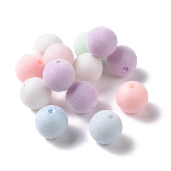 Flocky ABS Plastic Beads, Round, Mixed Color, 16mm, Hole: 2mm