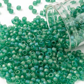TOHO Round Seed Beads, Japanese Seed Beads, (164BF) Transparent AB Frost Dark Peridot, 8/0, 3mm, Hole: 1mm, about 10000pcs/pound