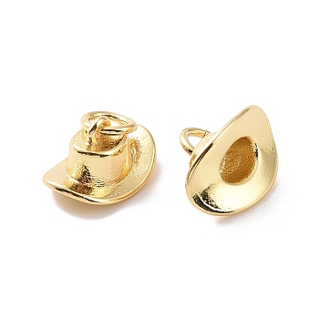 Rack Plating Brass Charms, with Jump Ring, Long-Lasting Plated, Cadmium Free & Lead Free, Hat, Real 18K Gold Plated, 6.5x12x8mm, Hole: 3mm