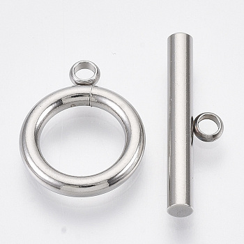 304 Stainless Steel Toggle Clasps, Ring, Stainless Steel Color, Ring: 15x12x2mm, Hole: 1.8mm, Bar: 19x5.5x2.5mm, Hole: 1.8mm