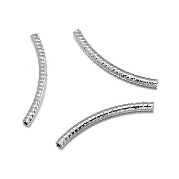 Carved Curved Brass Tube Beads, Lead Free & Nickel Free & Cadmium Free, Real Platinum Plated, 25x2mm, Hole: 1mm