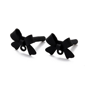 Alloy Stud Earring Findings, with 925 Sterling Silver Pins and Loop, Bowknot, Black, 11x15x4mm, Hole: 1.2mm, Pin: 0.7mm