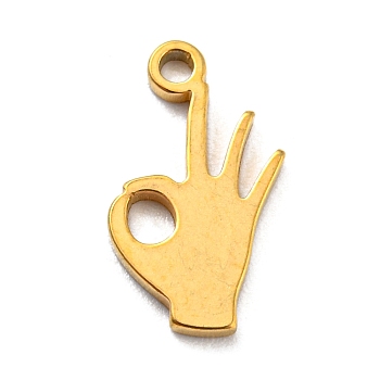 304 Stainless Steel Charms, Golden, Laser Cut, Ok Gesture, 12x6.5x1mm, Hole: 1mm