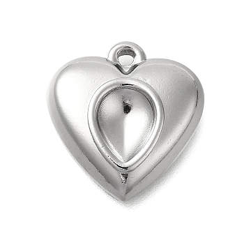 304 Stainless Steel Pendant Cabochon Settings, Heart Charm, Stainless Steel Color, 17.5x16.5x8x4mm, Hole: 1.5mm