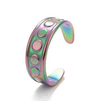 Ion Plating(IP) Rainbow Color 304 Stainless Steel Flat Round Pattern Open Cuff Ring for Women, US Size 9(18.9mm)