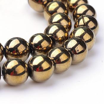 Non-magnetic Synthetic Hematite Beads Strands, Grade A, Round, Light Gold Plated, 4mm, Hole: 1mm, about 95~100pcs/strand, 15.5 inch