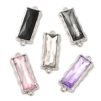 Glass Rectangle Connector Charms, Rack Plating Alloy Links, Platinum, Mixed Color, 29x11.5x5mm, Hole: 1.6mm