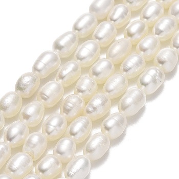 Natural Cultured Freshwater Pearl Beads Strands, Rice, Linen, 6.5~8x4~5mm, Hole: 0.6mm, about 54~56pcs/strand, 14.17''(36cm)