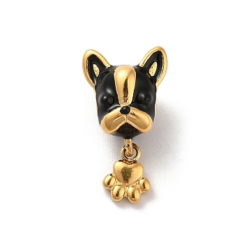 Ion Plating(IP) 304 Stainless Steel Enamel European Beads, Large Hole Beads, Dog Head with Dog Paw, Golden, 19x10x9mm, Hole: 5mm