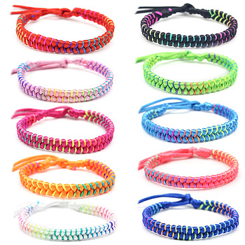 Polyester Braided Woven Cord Bracelet, Ethnic Tribal Adjustable Bracelet, Mixed Color, 11 inch(28cm)