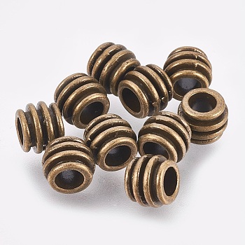 Tibetan Silver Alloy Barrel Large Hole European Beads, Lead Free, Cadmium Free & Nickel Free, Antique Bronze color, about 6mm long, 8mm wide, hole: 4mm
