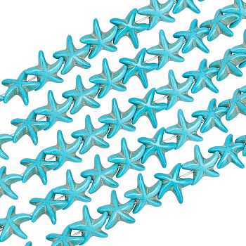 10 Strands Synthetic Turquoise Beads Strands, Starfish/Sea Stars, Dyed, Deep Sky Blue, 14~15x14~15x5mm, Hole: 1.5mm, about 36~38pcs/strand, 14.57 inch~14.96 inch(37~38cm)