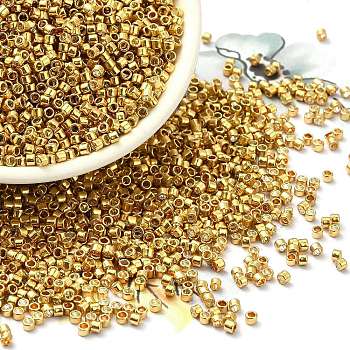 Electroplate Glass Seed Beads, Metallic Colours, Cylinder, Golden Plated, 2x1.5mm, Hole: 1mm, about 58967pcs/pound
