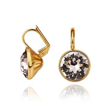 Real 18K Gold Plated Tin Alloy Cubic Zirconia Leverback Earrings, Clear, 22x13mm